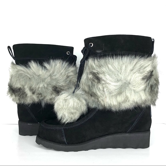 NIB Bearpaw Arden Boots in Black Women’s 9 Winter Pull On Sheep Fur Lined Shoes - Picture 7 of 8